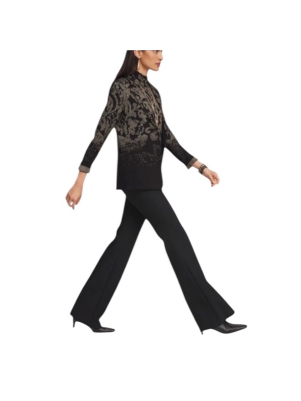 NWT Chico's Women's Black Flared Slimming Tummy control Trousers size 14 Short